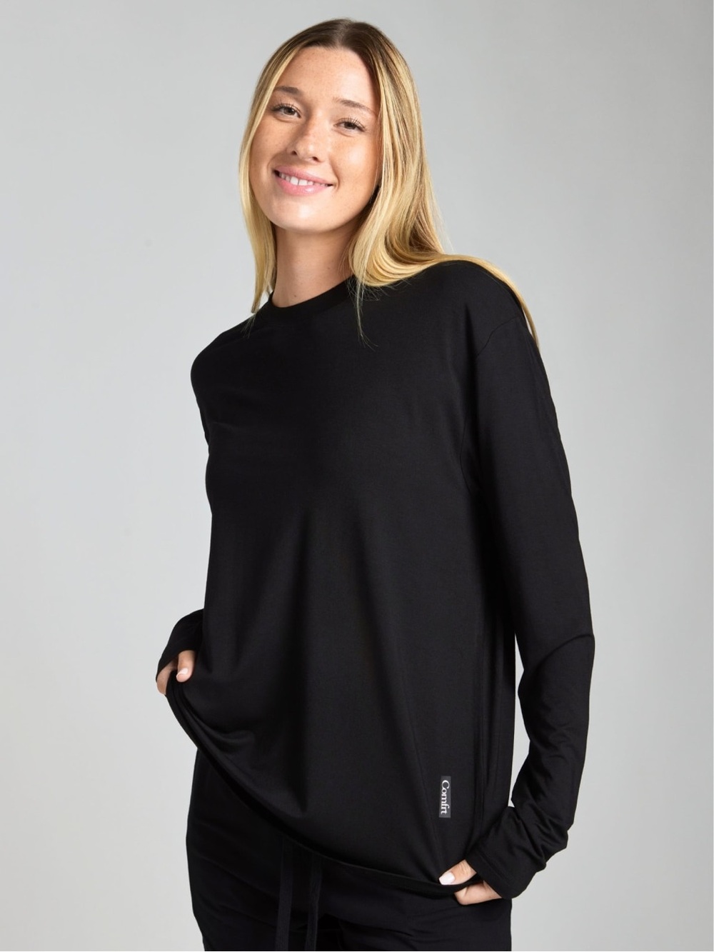 Comfrt Cloud Lounge Long Sleeve Tee Black Size XS Soft Stretch Athleisure